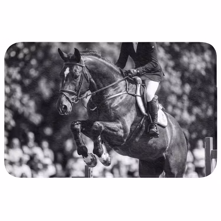 Springen - Paard - Zwart - Wit Badmat middel -3d
