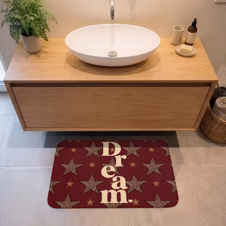 Sterren - Luipaardprint - Dream - Bordeaux Badmat middel -sfeer1