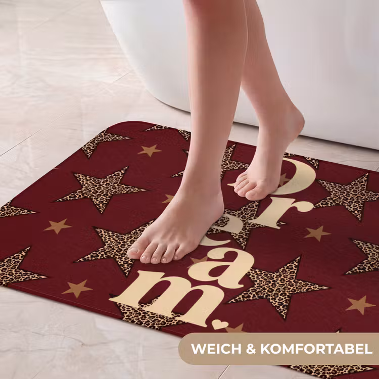 Sterren - Luipaardprint - Dream - Bordeaux Badmat middel -USP_ZachtDE