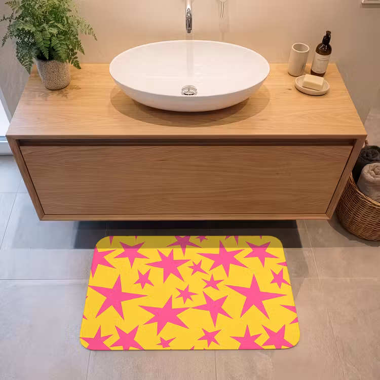 Sterren - Patroon - Roze - Geel Badmat middel 997 -sfeer1