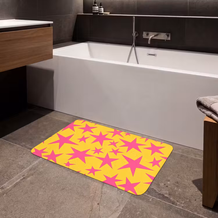Sterren - Patroon - Roze - Geel Badmat middel 997 -sfeer3