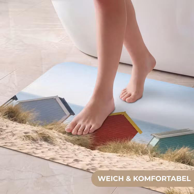 Strand - Huisjes - Kleurrijk - Duinen Badmat middel -USP_ZachtDE