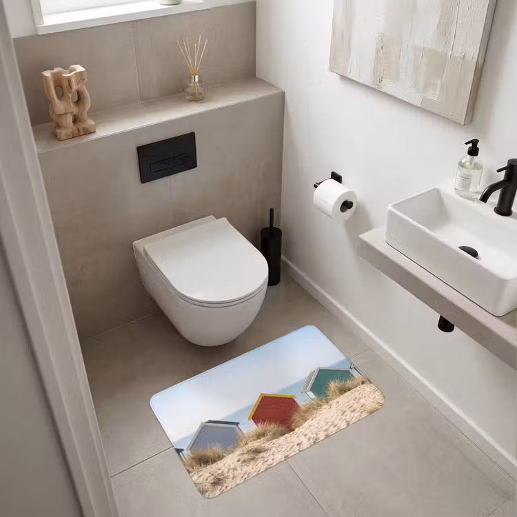 Strand - Huisjes - Kleurrijk - Duinen Badmat middel -sfeer4