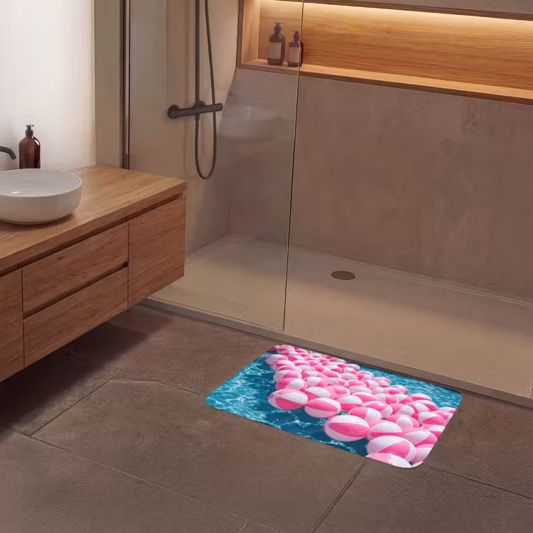 Strandballen - Roze - Water Badmat middel -sfeer2
