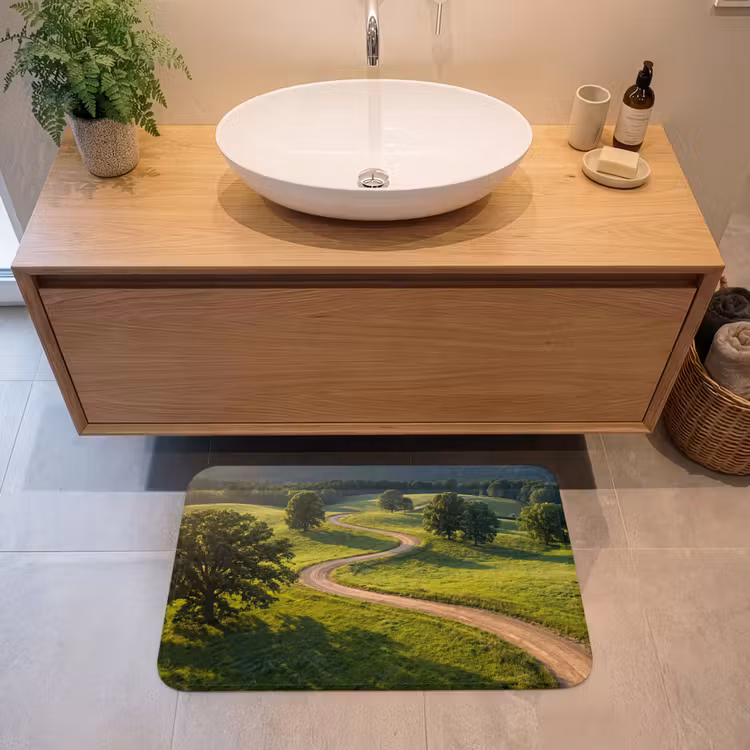 Weg - Weide - Natuur - Groen Badmat middel -sfeer1