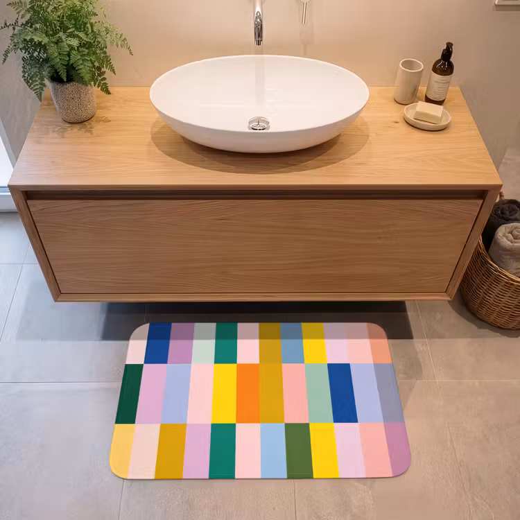 Stroken - Blauw - Patroon - Abstract Badmat middel -sfeer1