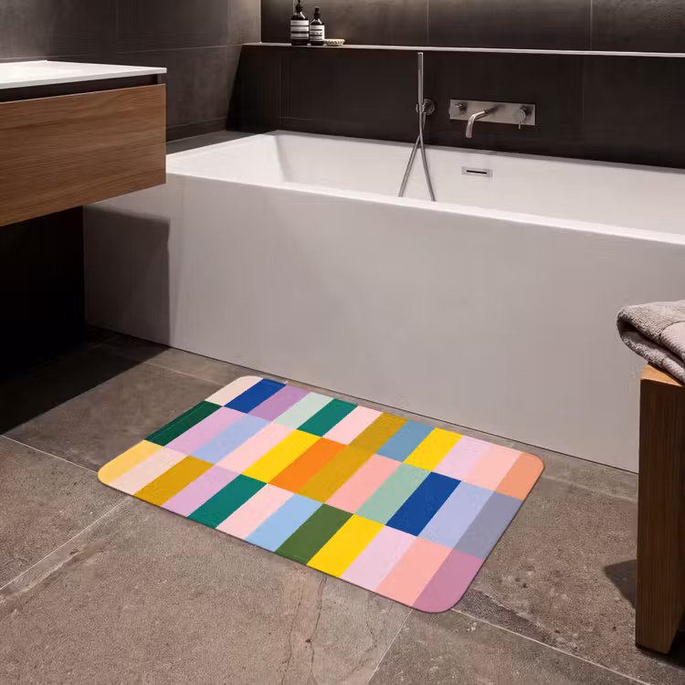 Stroken - Blauw - Patroon - Abstract Badmat middel -sfeer3