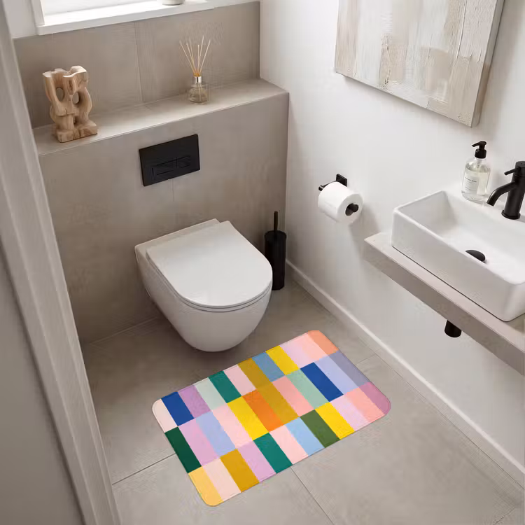 Stroken - Blauw - Patroon - Abstract Badmat middel -sfeer4