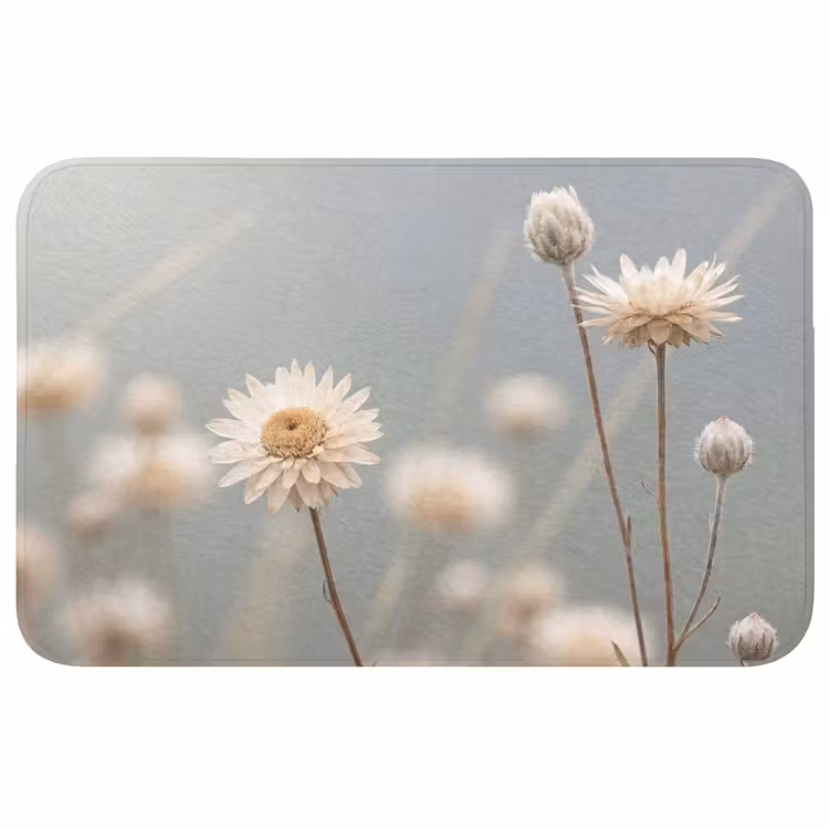 Strobloemen - Wit - Daglicht Badmat middel -3d