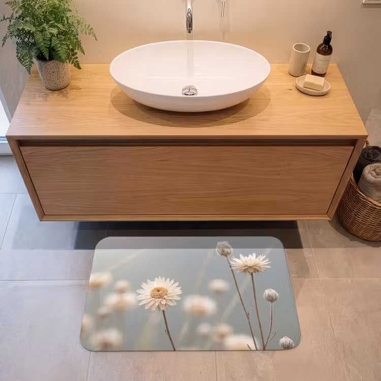 Strobloemen - Wit - Daglicht Badmat middel -sfeer1