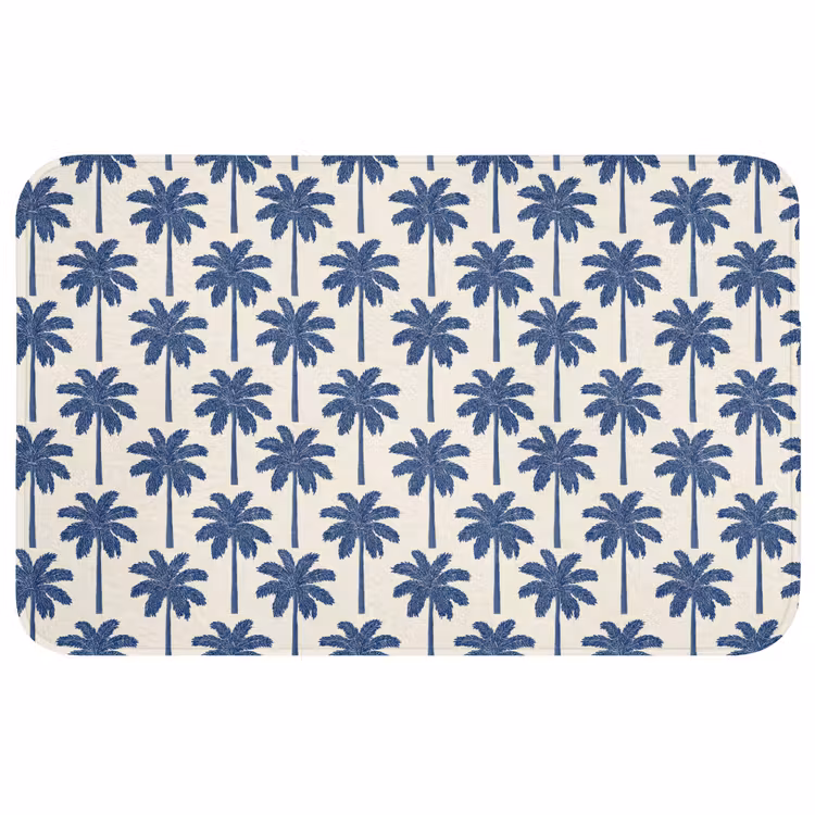 Symmetrisch - Palm - Blauw Badmat middel 997 -3d