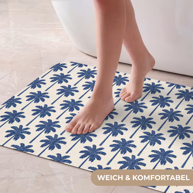 Symmetrisch - Palm - Blauw Badmat middel 997 -USP_ZachtDE