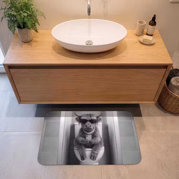 Stier - Telefoon - Toilet - Zwart - Wit Badmat middel -sfeer1