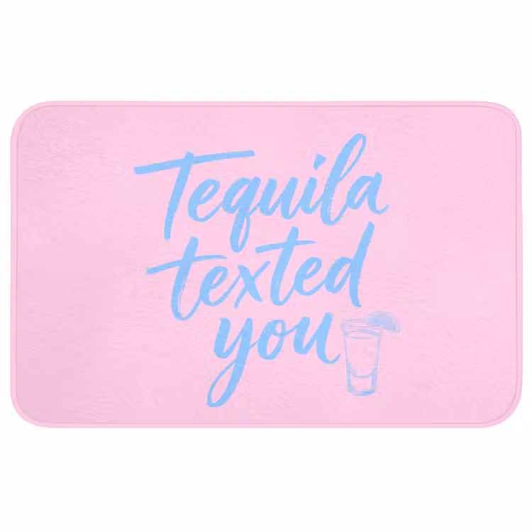 Tequila texted you - Roze - Blauw Badmat middel -3d