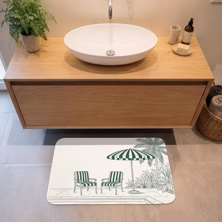 Terras - Illustratie - Groen Badmat middel -sfeer1