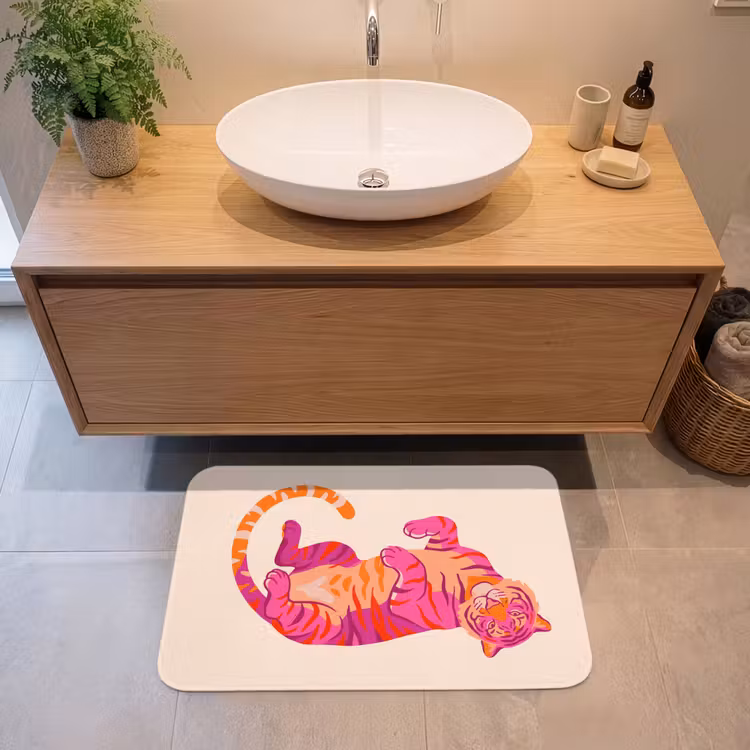Tijger - Roze - Oranje Badmat middel -sfeer1