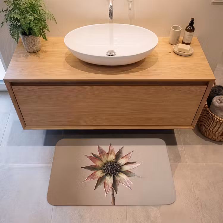Droogbloem - Protea - Vintage - Beige - Rustiek Badmat middel -sfeer1
