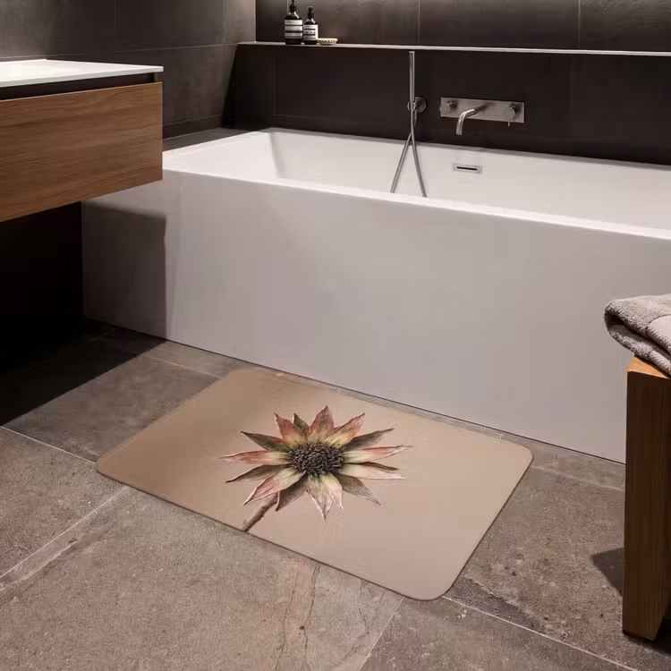 Droogbloem - Protea - Vintage - Beige - Rustiek Badmat middel -sfeer3