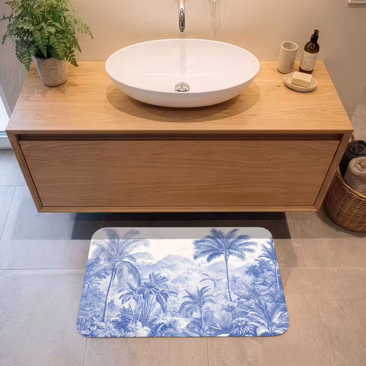 Tropisch - Jungle - Blauw Badmat middel -sfeer1