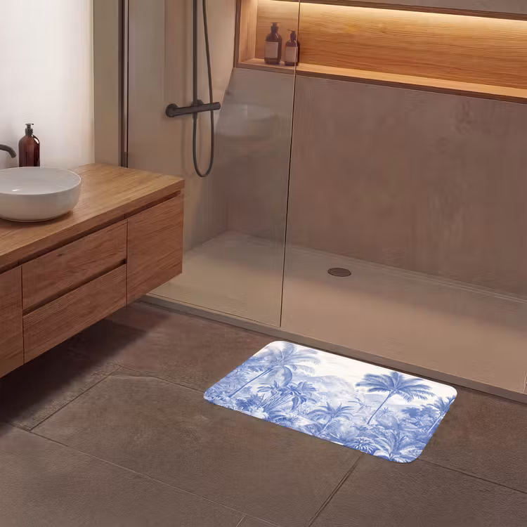 Tropisch - Jungle - Blauw Badmat middel -sfeer2