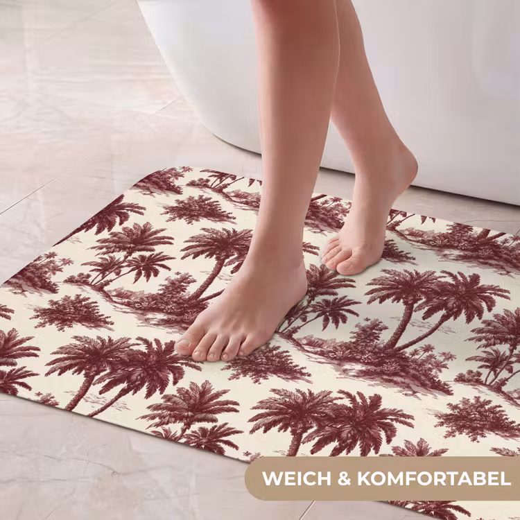 Tropisch - Geometrisch - Bordeauxrood Badmat middel 997 -USP_ZachtDE