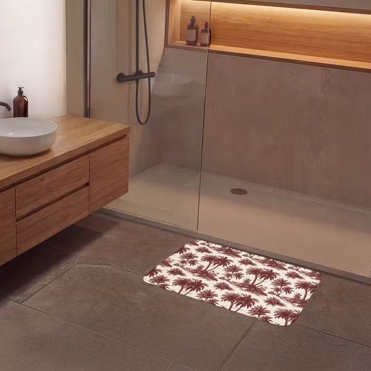 Tropisch - Geometrisch - Bordeauxrood Badmat middel 997 -sfeer2