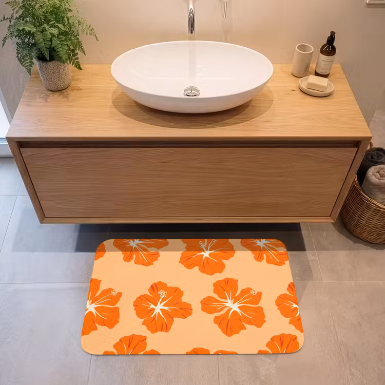 Tropisch - Hibiscus - Oranje Badmat middel 997 -sfeer1