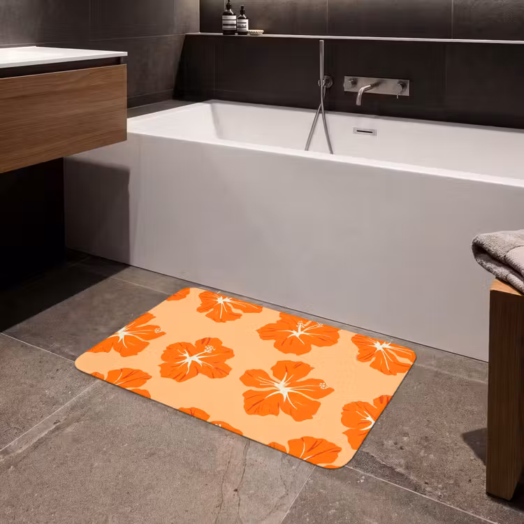 Tropisch - Hibiscus - Oranje Badmat middel 997 -sfeer3