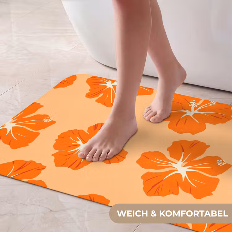 Tropisch - Hibiscus - Oranje Badmat middel 997 -USP_ZachtDE