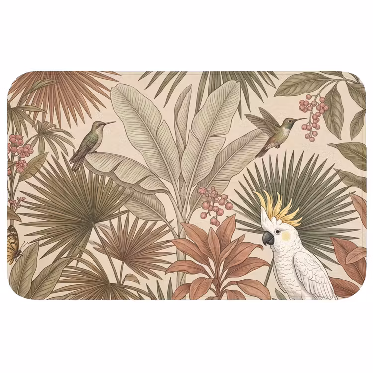 Tropisch - Vogels - Beige Badmat middel -3d