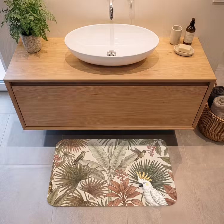 Tropisch - Vogels - Beige Badmat middel -sfeer1