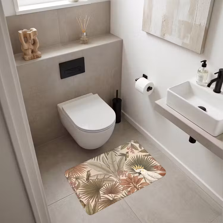 Tropisch - Vogels - Beige Badmat middel -sfeer4