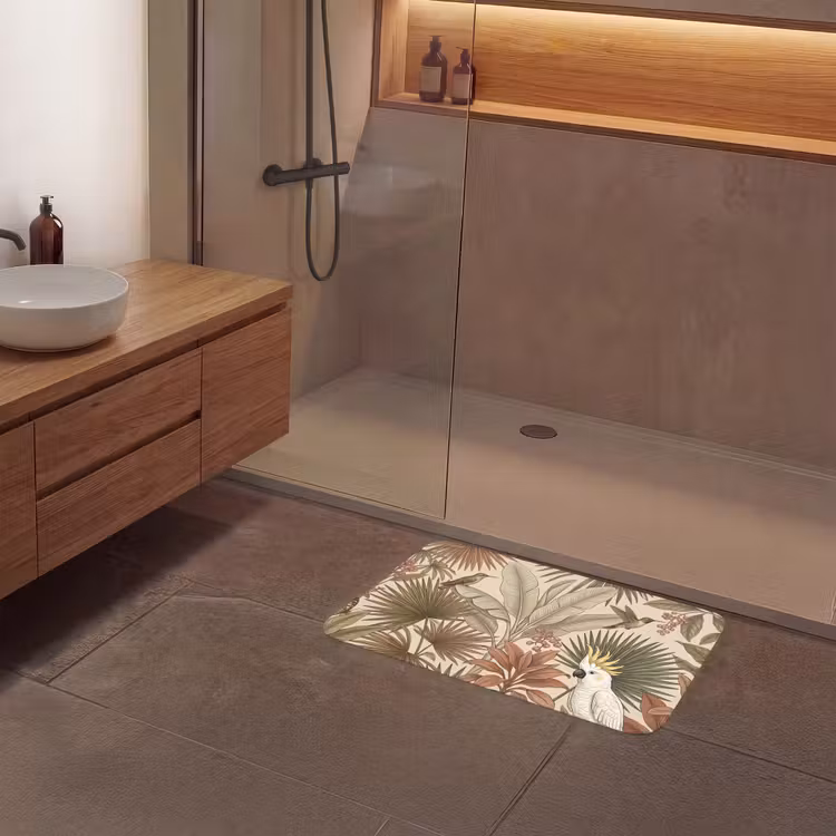 Tropisch - Vogels - Beige Badmat middel -sfeer2