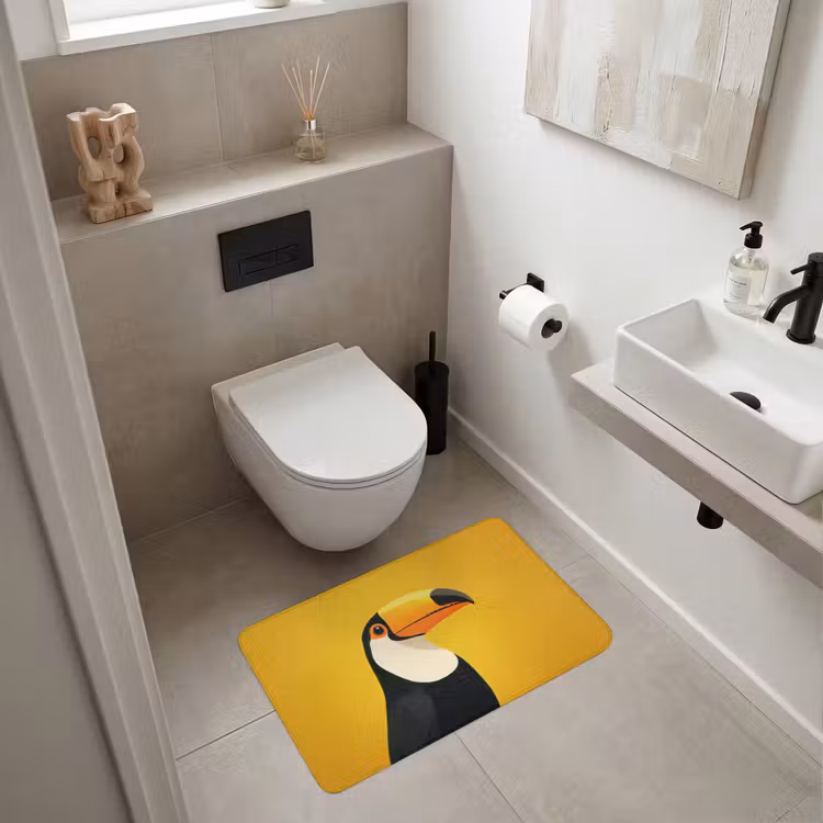 Toekan - Minimalistisch - Snavel - Oranje Badmat middel -sfeer4