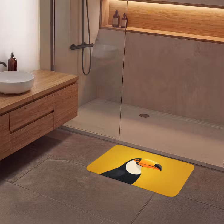 Toekan - Minimalistisch - Snavel - Oranje Badmat middel -sfeer2