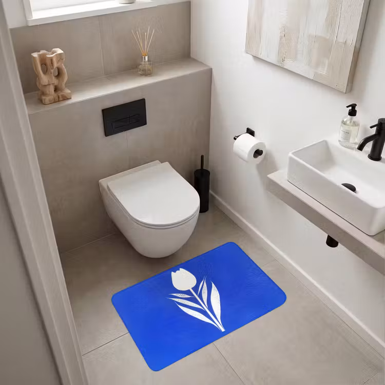 Tulp - Minimalistisch - Bladeren - Wit Badmat middel -sfeer4
