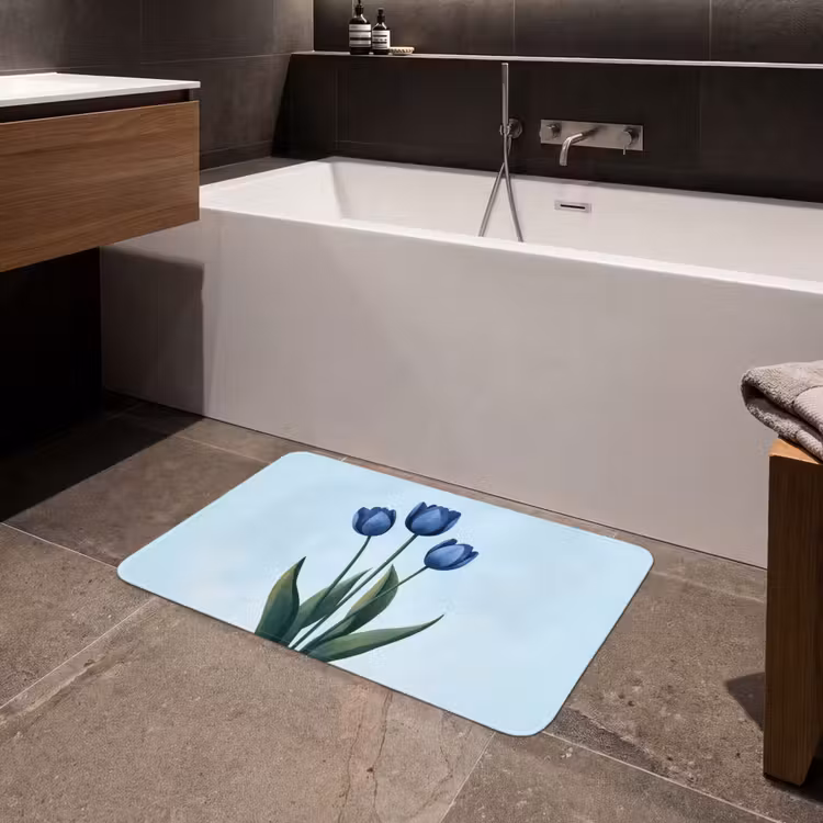 Tulpen - Blauw - Bladeren Badmat middel -sfeer3