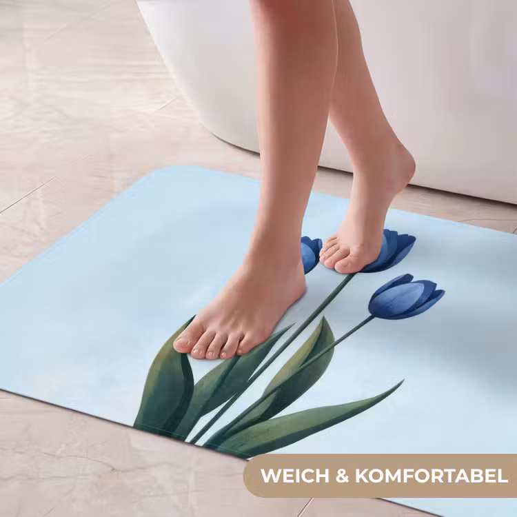 Tulpen - Blauw - Bladeren Badmat middel -USP_ZachtDE