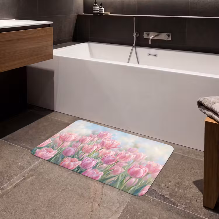 Tulpen - Veld - Lente - Roze Badmat middel -sfeer3