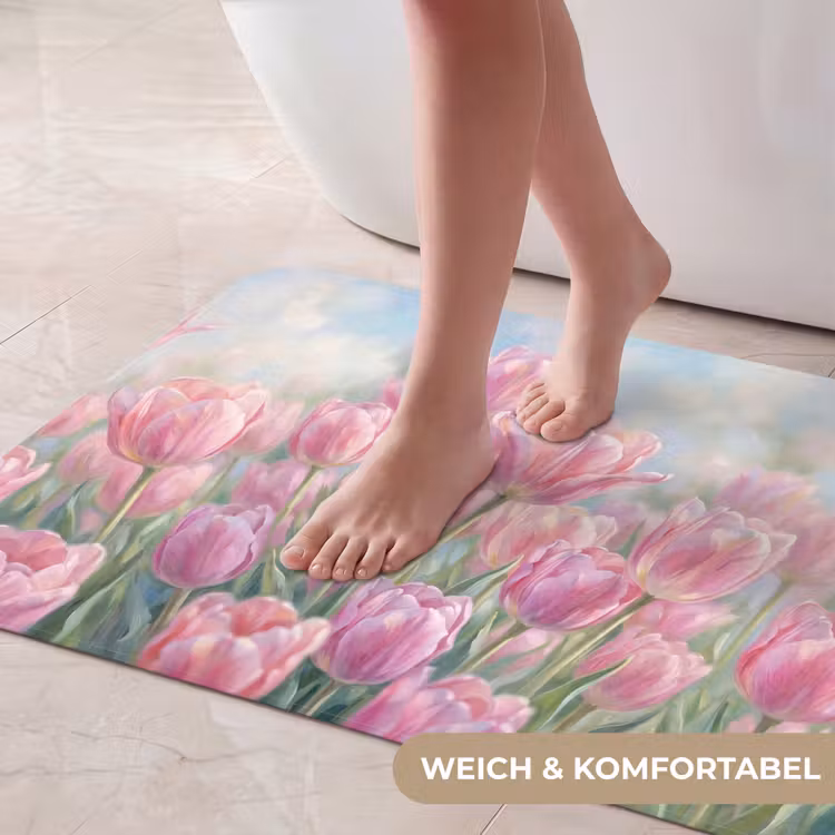 Tulpen - Veld - Lente - Roze Badmat middel -USP_ZachtDE