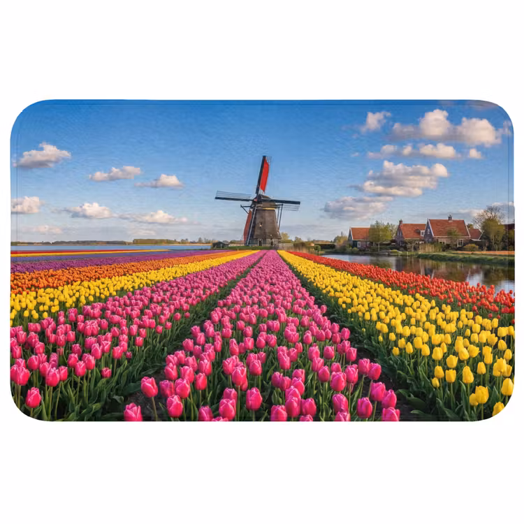 Tulpen - Holland - Molen - Kleurrijk Badmat middel -3d