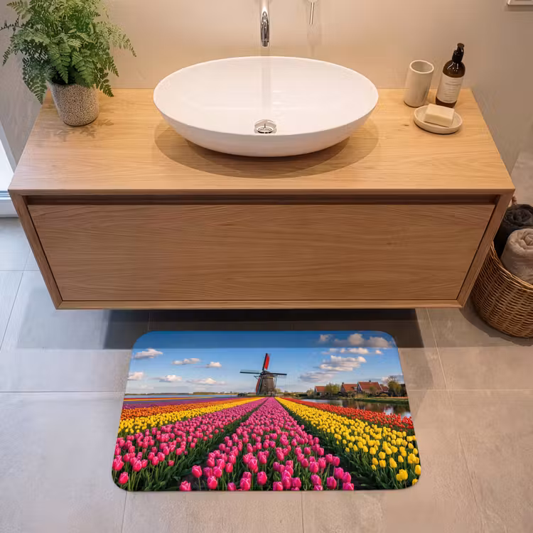 Tulpen - Holland - Molen - Kleurrijk Badmat middel -sfeer1