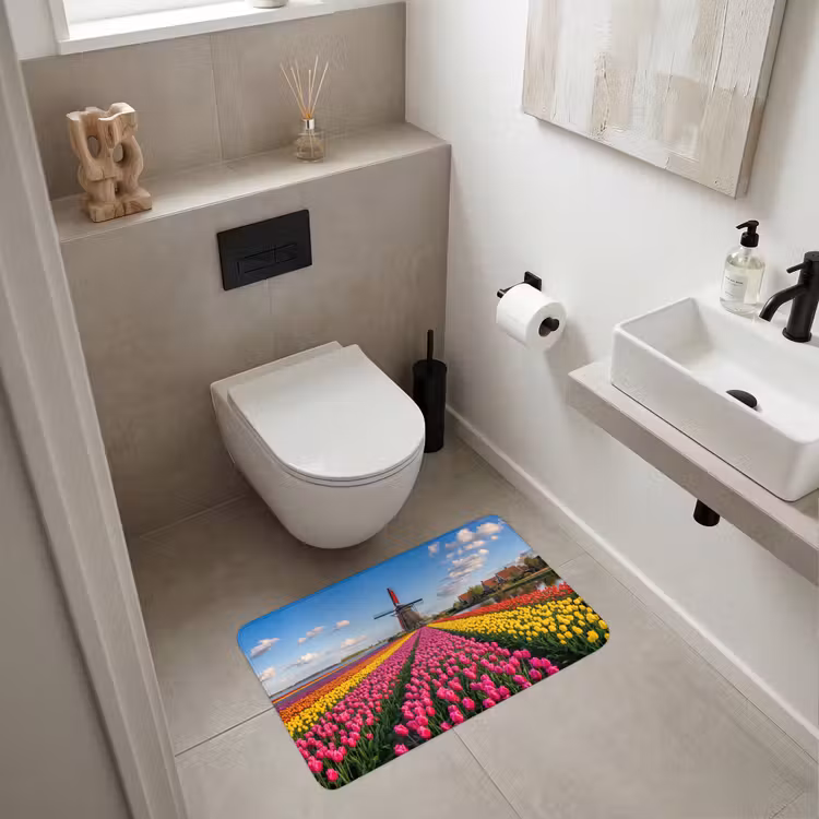 Tulpen - Holland - Molen - Kleurrijk Badmat middel -sfeer4