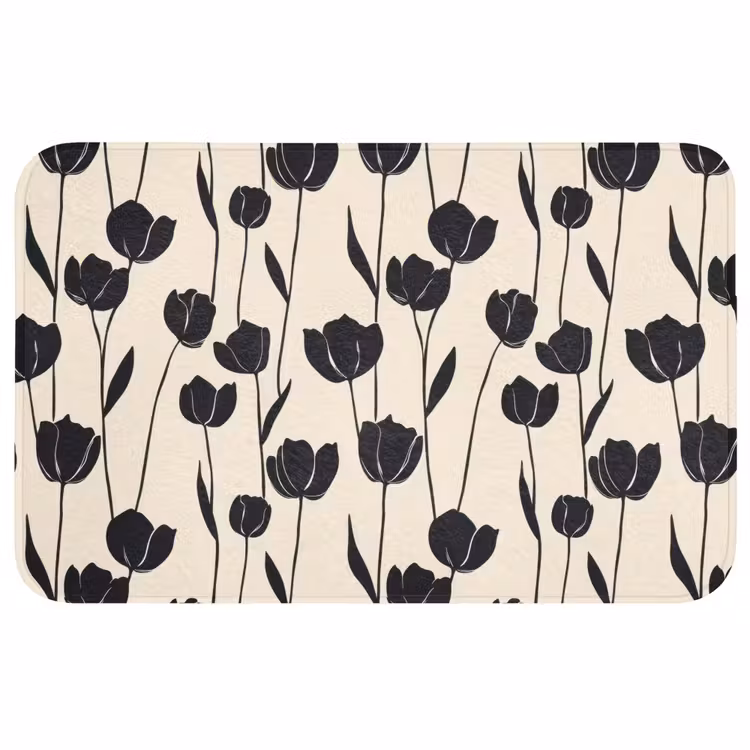 Tulpen - Patroon - Zwart Badmat middel 997 -3d