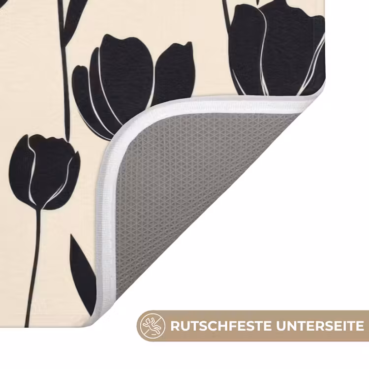 Tulpen - Patroon - Zwart Badmat middel 997 -USP_AntislipDE