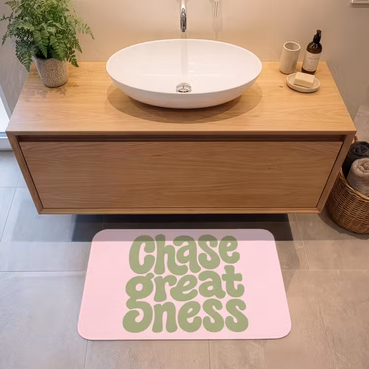 Chase greatness - Groen - Roze - Retro Badmat middel -sfeer1