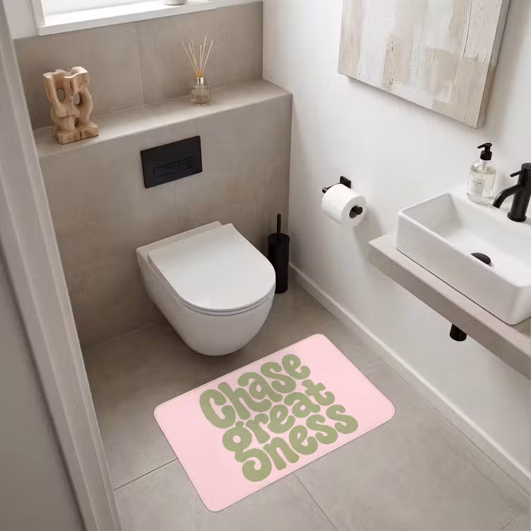Chase greatness - Groen - Roze - Retro Badmat middel -sfeer4