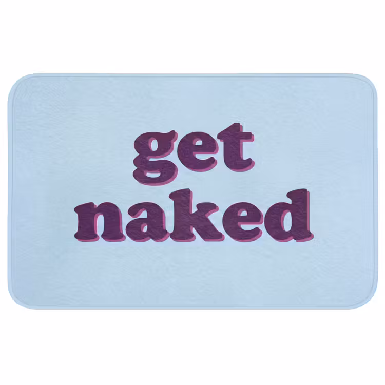 Tekst - Get naked - Blauw Badmat middel -3d