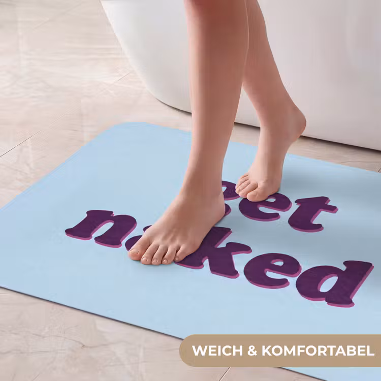 Tekst - Get naked - Blauw Badmat middel -USP_ZachtDE