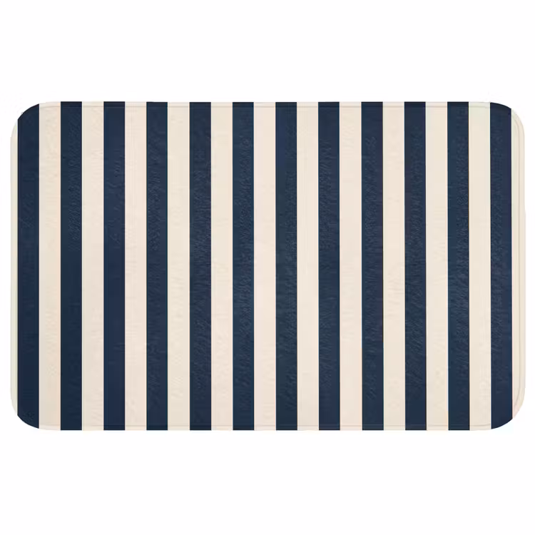 Verticale strepen - Blauw - Crème Badmat middel 997 -3d